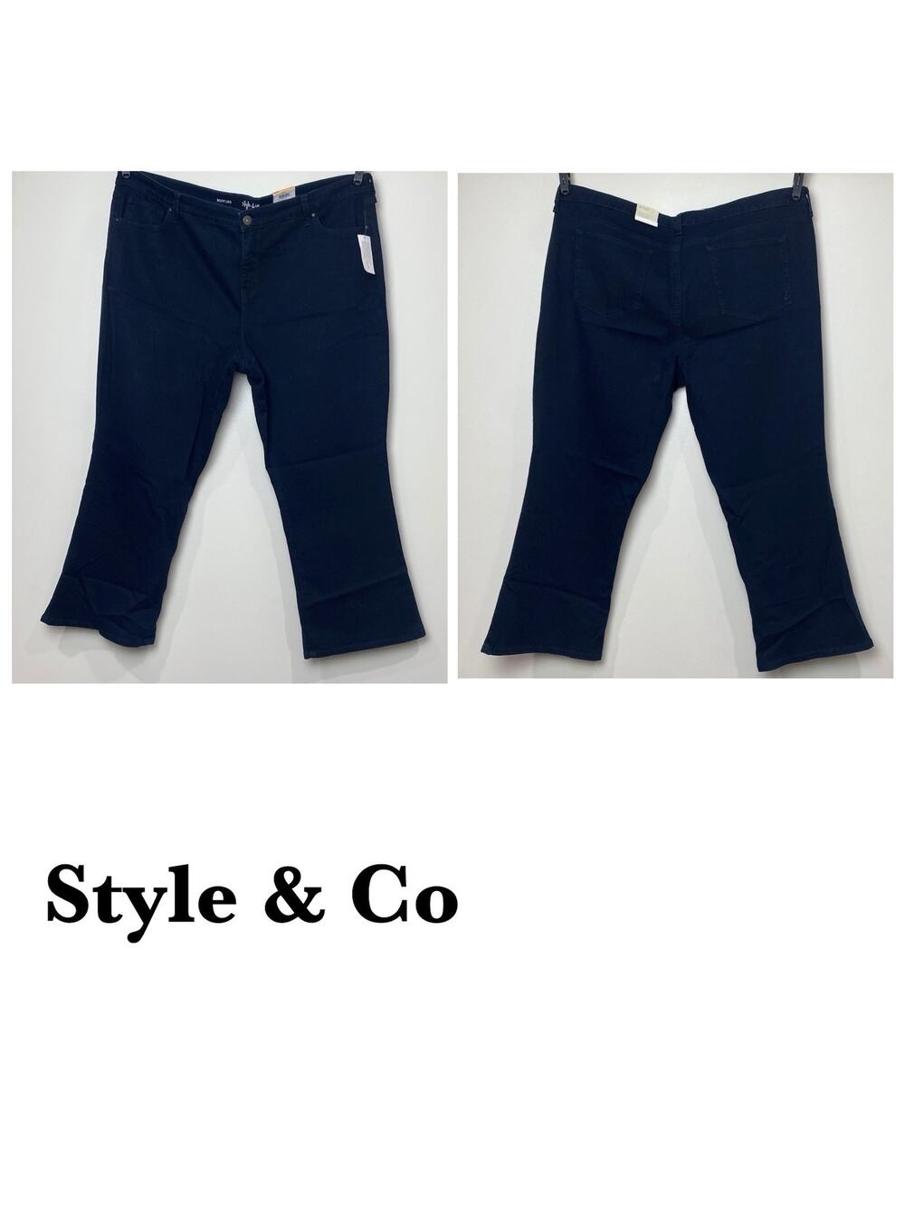 STYLE & CO Women’s Sz 24WP Navy Blue Boot Leg Pants 24 Petite Tummy Control New